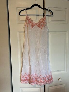 Shabby Chic White Slip with Coral Lace Accents
